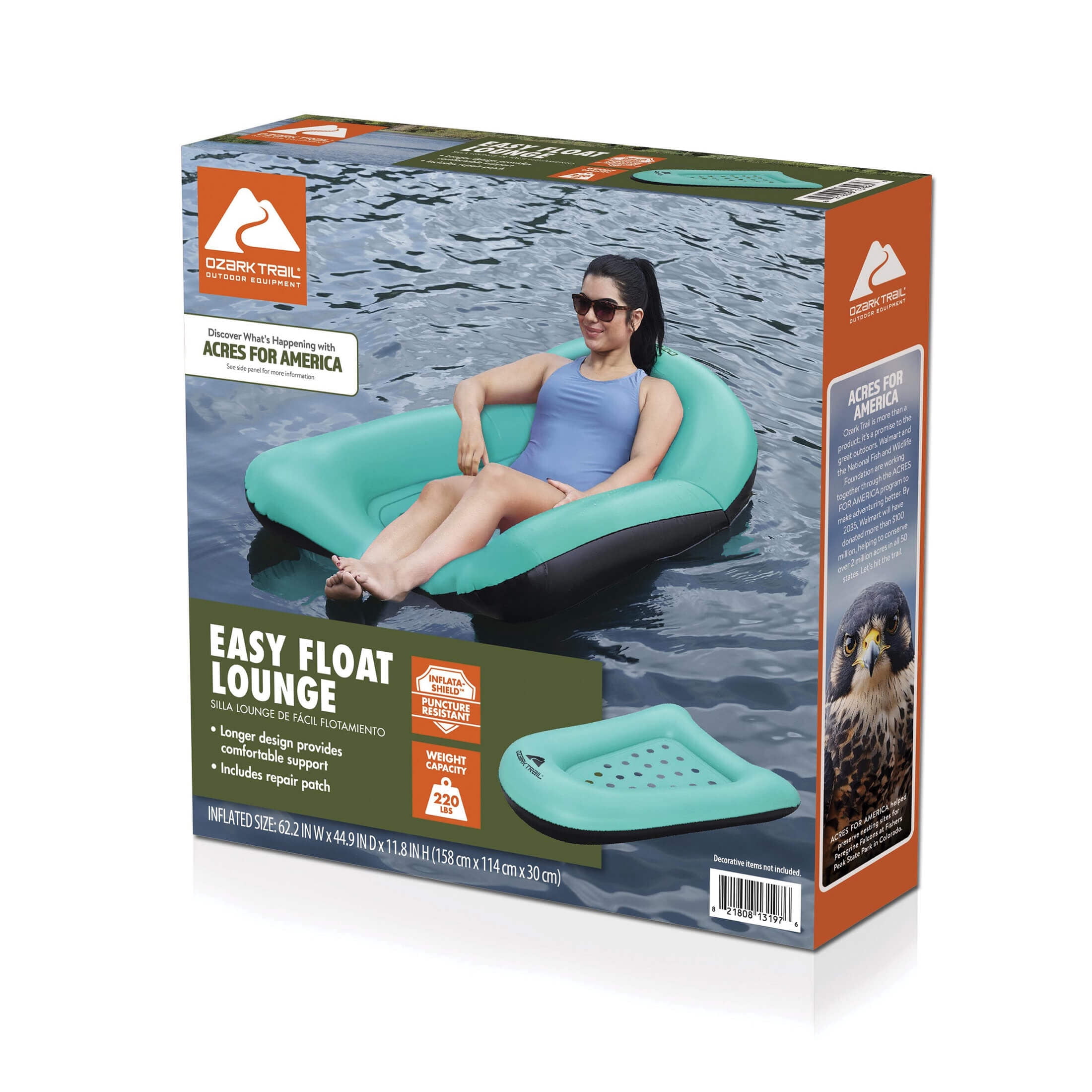 (4 pack) Ozark Trail Easy Float Inflatable Lounge, Teal