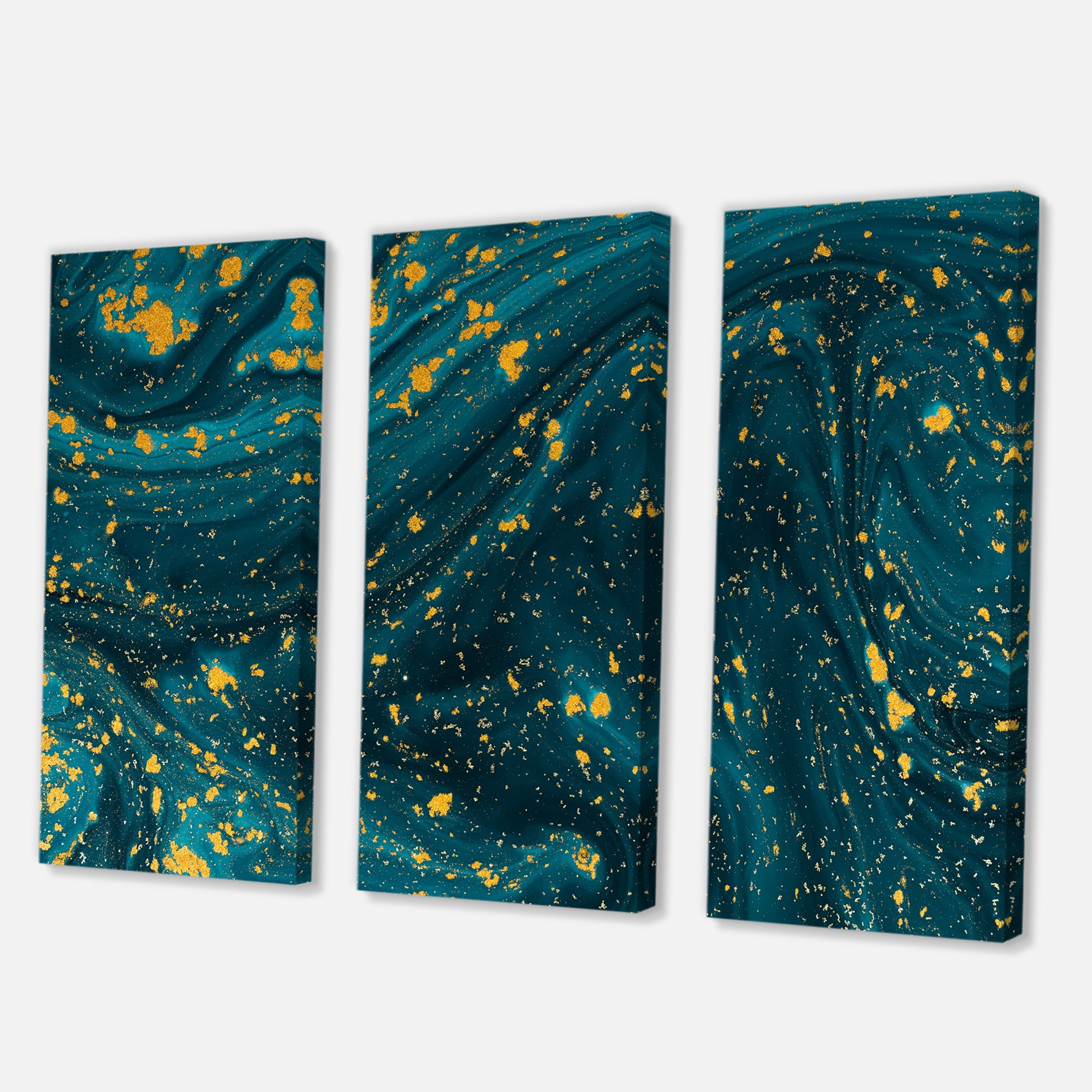 Designart ' Golden Glitter With Dark Blue Marble ' Modern Canvas Wall Art Print