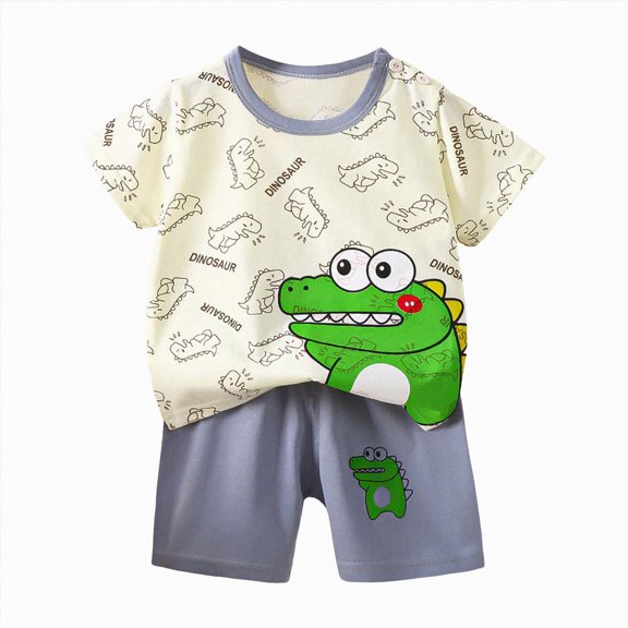Nwiuh Premium Cotton Toddler Boy Short Sleeve T-Shirt & Shorts Set Summer Outfits Clothes Beige for Size 5-6 Years
