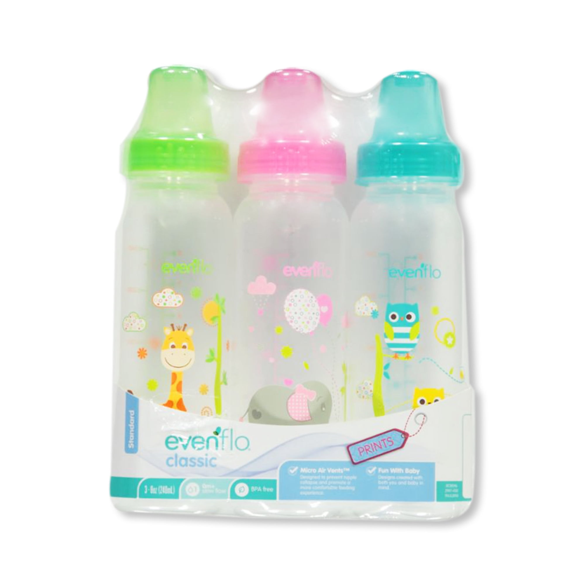 Evenflo 3-Pack Classic Standard Neck Baby Bottles (3-8 oz.) Color: pink Size: one size