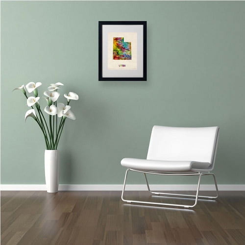 Trademark Fine Art "Utah Map" Matted Framed Art by Michael Tompsett, Black Frame