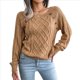 thumbnail image 1 of Suéteres Casuales de Punto con Estampado de Leopardo para Mujer, Suéteres de Larga con Cuello Redondo Caqui M, 1 of 9