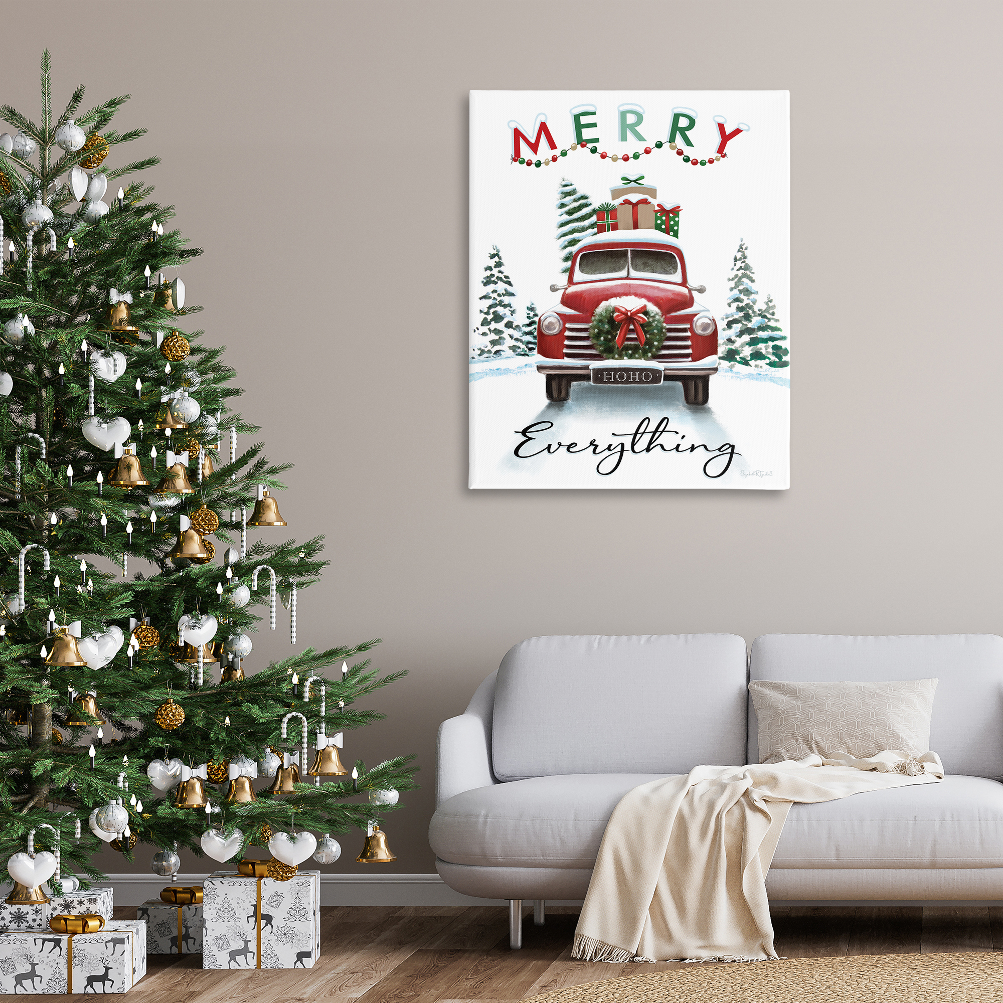 Stupell Industries Merry Everything Gift Car Holiday Painting Gallery Wrapped Canvas Art Prints Wall Art, 36 x 48