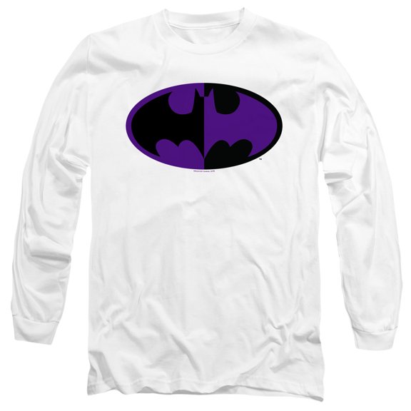 Batman Split Symbol Long Sleeve Adult 18/1 T-Shirt-White