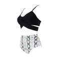 thumbnail image 4 of Women Criss Cross Tankini Two Piece Bathing Suits High Waisted Adjustable Sexy Spaghetti Strap Wrap Bikini Tummy Control Floral Print Beach Swimsuits, Black Snake S, 4 of 7