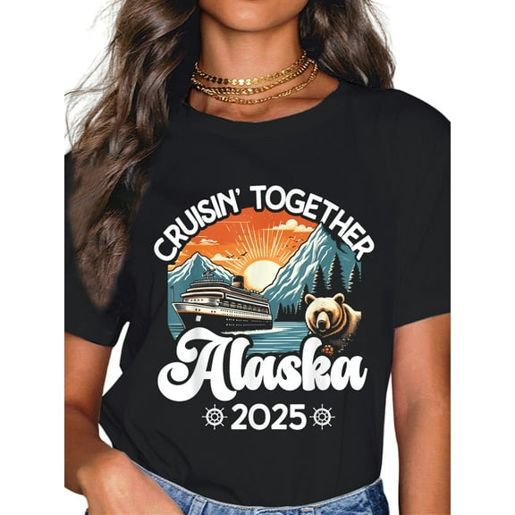100% Cotton Cruisin Together Alaska 2025 Family Friend Alaska Cruise T-Shirt