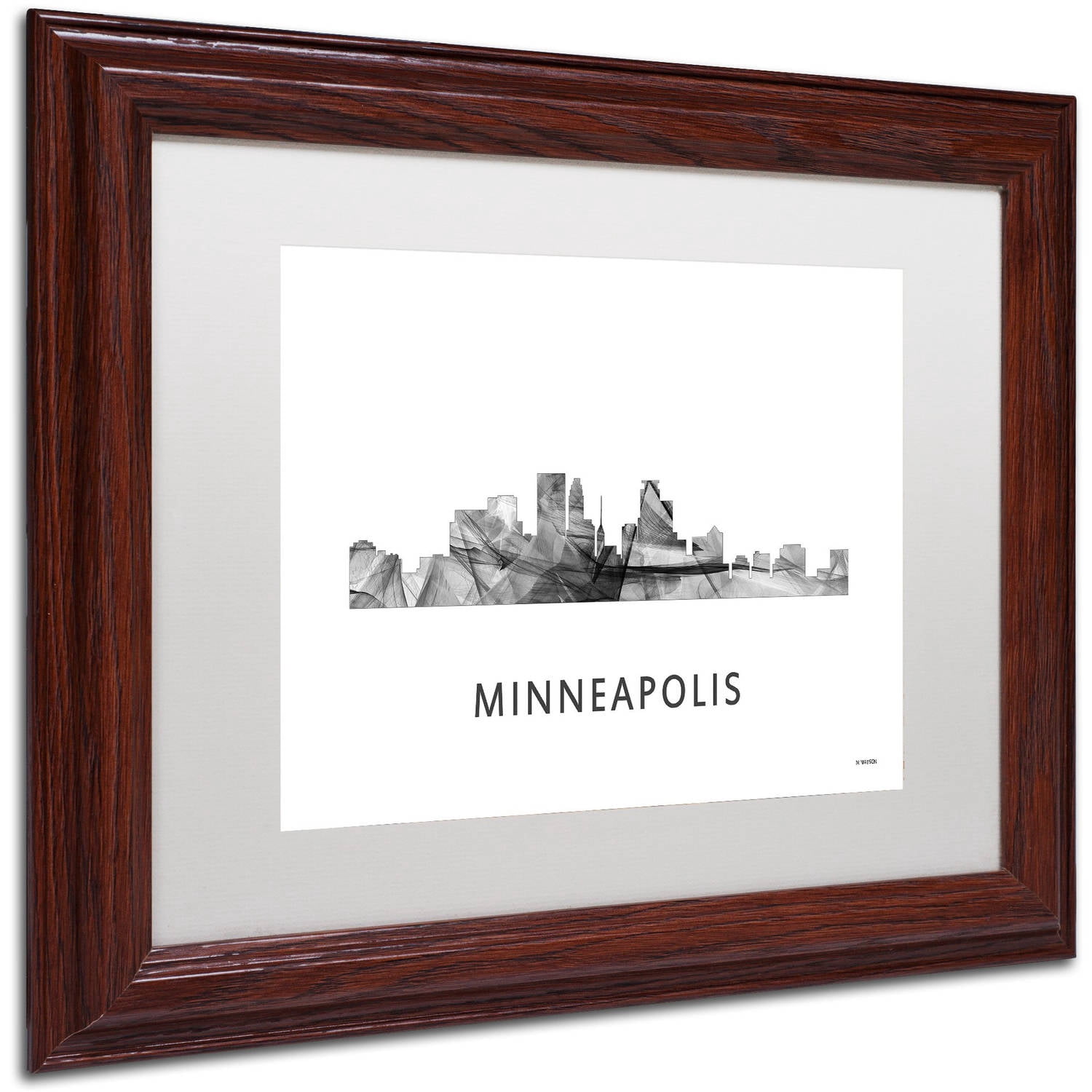 Trademark Fine Art 'Minneapolis MN Skyline WB-BW' Canvas Art by Marlene Watson, White Matte, Wood Frame