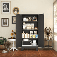 thumbnail image 2 of White Metal Kitchen Storage Cabinet, Kitchen Pantry Storage Cabinet with Doors and Shelves, Storage Cabinet with Adjustable Leveling Foot for Kitchen, Living Room and Dining Room. 61" H, 2 of 8