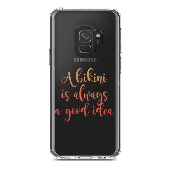 DistinctInk Clear Shockproof Hybrid Case for Samsung Galaxy S9 (5.8" Screen) - TPU Bumper Acrylic Back Tempered Glass Screen Protector - A Bikini is Always a Good Idea