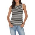 thumbnail image 6 of COCCKO Tank Top for Women 2026 Summer High Neck Sleeveless Striped Shirt Button Hollow Back Fitted Knit Camisole Tops, 6 of 6