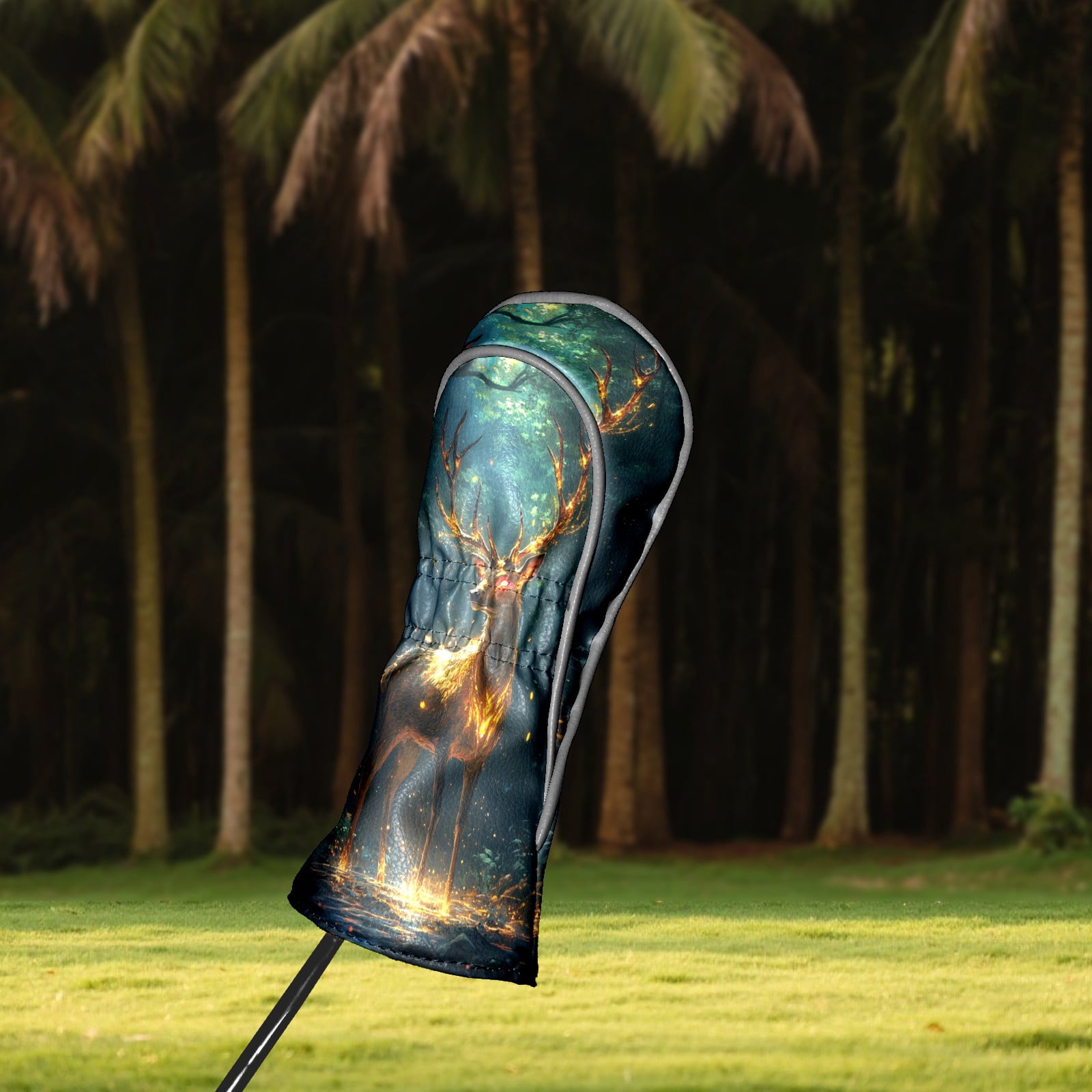 Golf Club Covers PU Leather Waterproof Head Covers for Fairway Woods Hybrids Glowing Deer