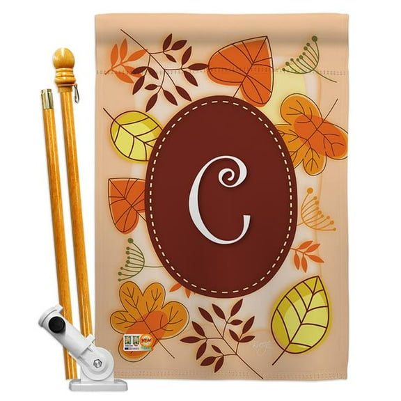 Breeze Decor BD-HA-HS-130029-IP-BO-D-US09-BD 28 x 40 in. Autumn C Initial Fall Harvest & Impressions Decorative Vertical Double Sided House Flag Set with Pole Bracket Hardware
