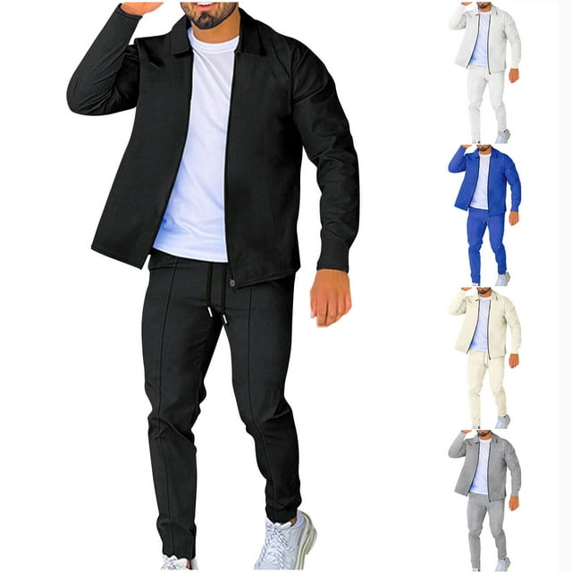NJDVHB Warm Hooded Sweatshirts Set for Men,Track Suits for Men Set,Casual Outfits for Men Oversize Zipper Jacket Drawstring Trouser Long Sleeve Turndown Collar Set,Khaki,XXL