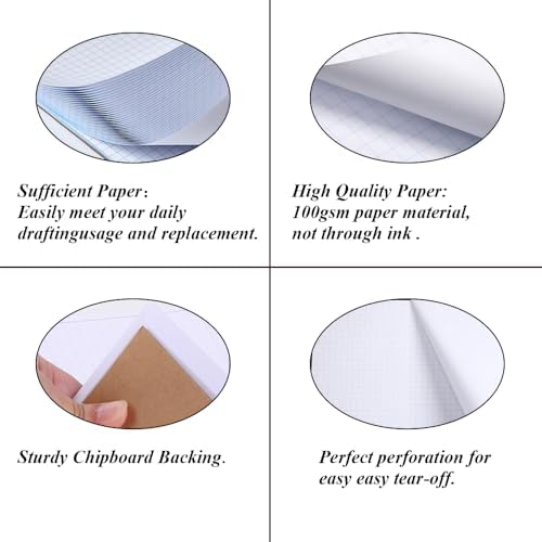 (5-Pack) Engineering Graph Paper Pads, 11x17 Quadrille 125 Sheets/250 Pages Grid Paper for Drafting, Engineering, Blueprint Drawing, 4x4 Blue Quad Rule, 100gsm White Paper