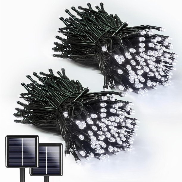 Paquete de 2 luces navideñas solares LED de 72 pies y 200 luces solares impermeables para exteriores con 8 modos de iluminación, luces solares para árboles de alambre verde para exteriores Xma
