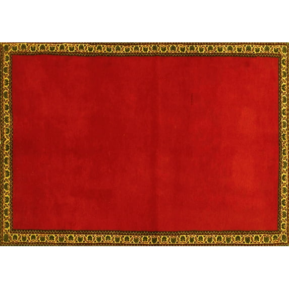 Ahgly Company Machine Washable Indoor Rectangle Abstract Yellow Contemporary Area Rugs, 2' x 5'