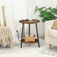 thumbnail image 5 of Round End Table with Charging Station, 2-Tier Small Circle Side Table, Round Accent Table for Living Room, Bedroom, Rustic Brown BF671BZ01, 5 of 13