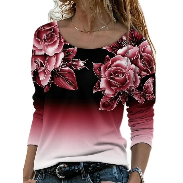 LUXUR Ladies Crew Neck T-shirt Chic Dailywear Tee Red XL
