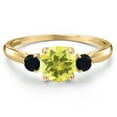 thumbnail image 3 of Gem Stone King 10K Yellow Gold Canary Mystic Topaz and Black Onyx 3-Stone Ring for Women | 1.20 Cttw | Round 6MM | Gemstone November Birthstone | Size 7, 3 of 6