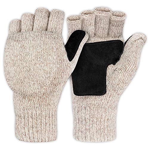 MENS THERMAL THINSULATE KNITTED FINGERLESS GLOVES WINTER WARM WOLLY MITTS COLD 