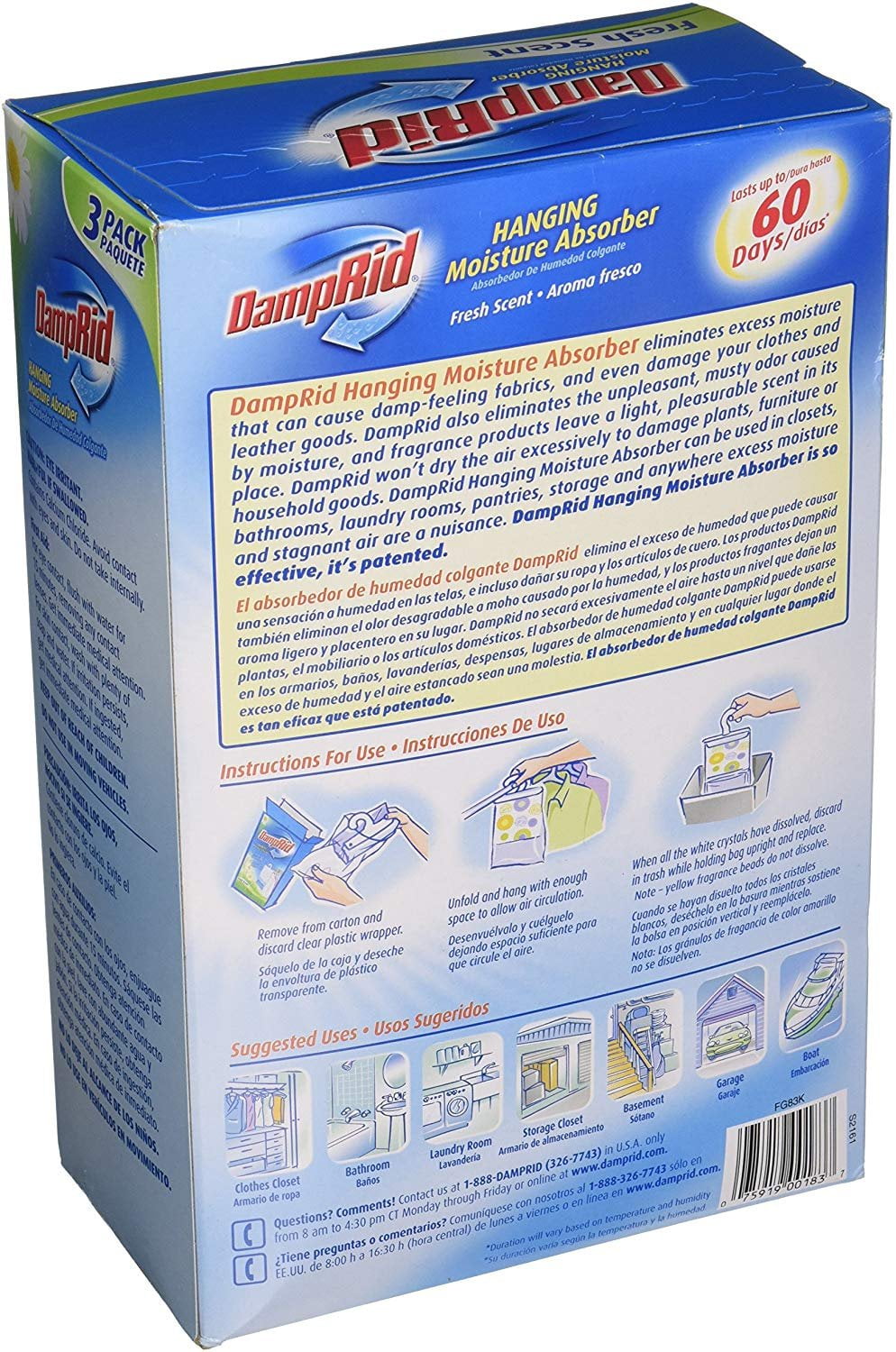 DampRid Hanging Moisture Absorber, Fresh Scent, 14 oz bags, 3 ea