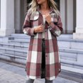 thumbnail image 4 of Annhoo Womens Long Trench Coat Single Breasted Checkered Long Sleeve Lapel Overcoat Fall Winter outerwear Jackets, 4 of 7