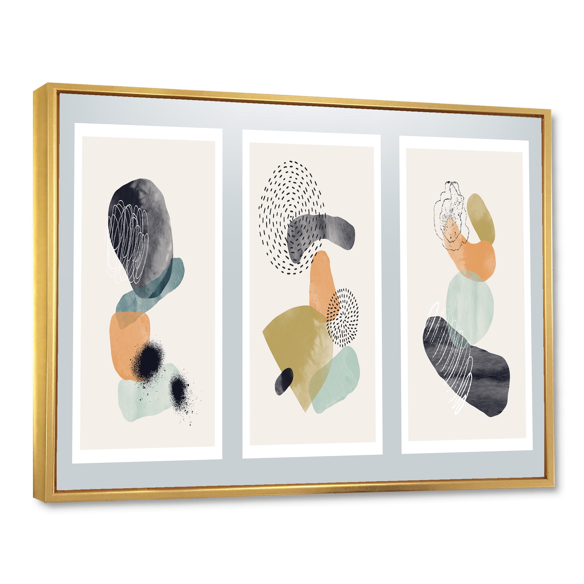 Designart 'Compostion Minimalistic of Organic Shapes I' Modern Framed Canvas Wall Art Print