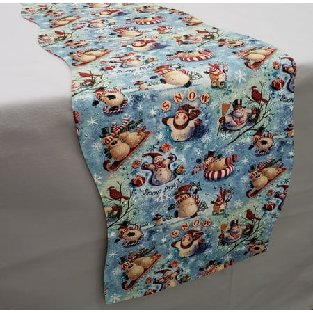 Christmas Table Runner by Penny s Needful Things (4 Feet Long - SCALLOPED) (Snowman)