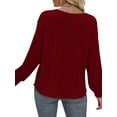 thumbnail image 3 of DYMADE Women's Fashion Elegant Solid Round Neck Long Sleeve Buttons Basic Bloues T-Shirt, 3 of 3