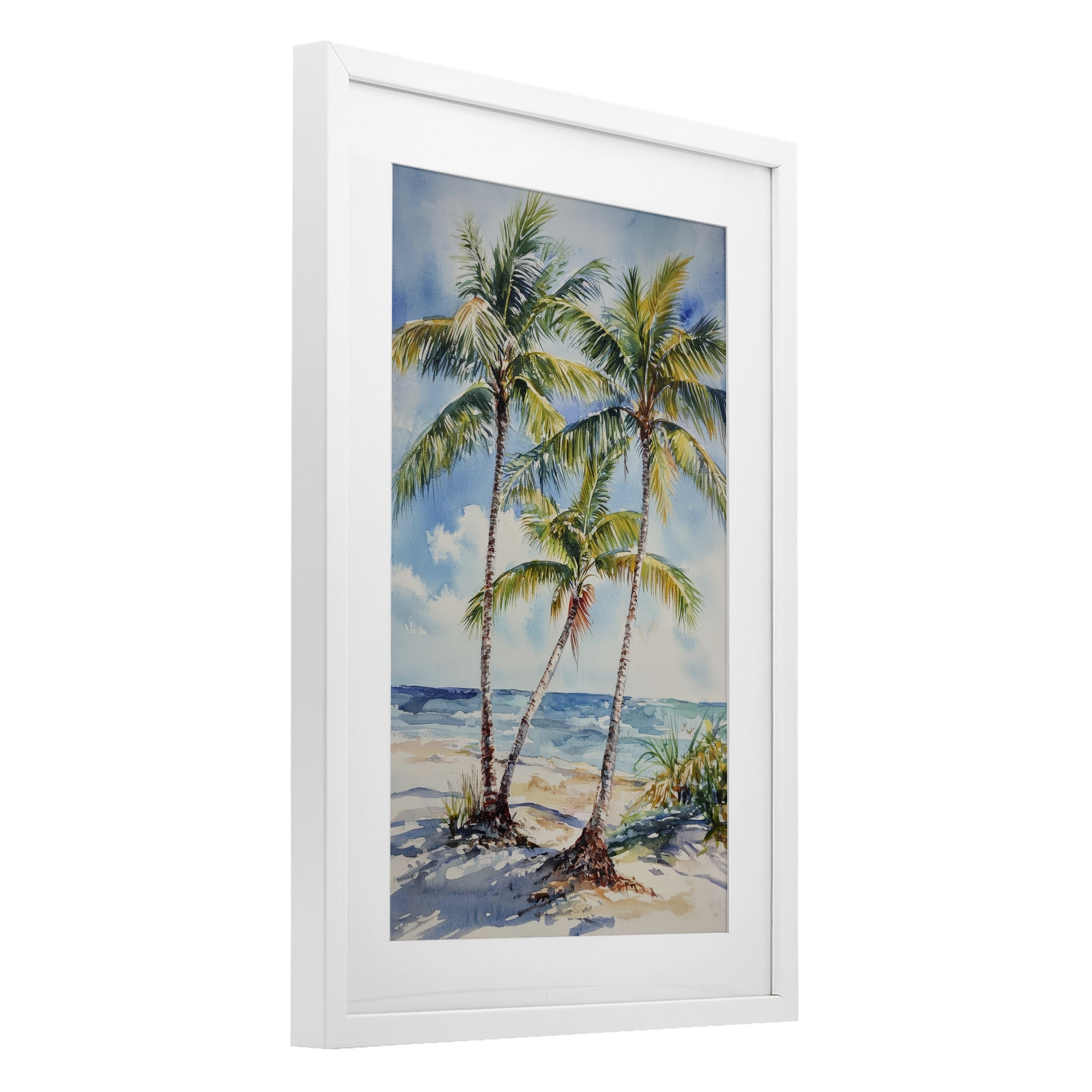 Stupell Industries Windy Palm Trees on Shore White Framed Print Under Glass, design by Petal Prints Design