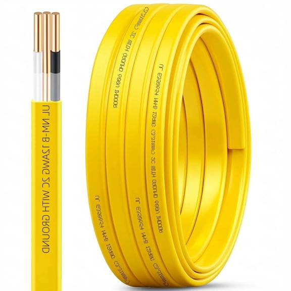12/2 NM-B Wire with Ground, 12 AWG Solid Copper Indoor Electrical Cable, 600V Residential Building Wire, Yellow