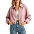 thumbnail image 6 of Karymi Rain Jacket Collared Zip Up Cropped Jacket, Elastic Bubble Hem Long Sleeve Windbreaker Coat with Side Pockets Womens Tops Dressy Casual, 6 of 9