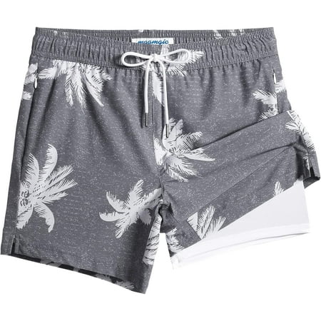 

maamgic Mens Swim Trunks with Compression Liner 5 Stretch Beach Shorts Quick Dry with Zipper Pockets No-Chafing Board Shorts