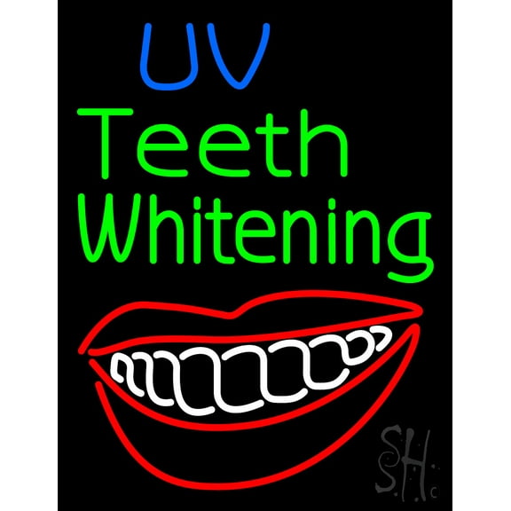 VU Teeth Whitening LED Neon Sign 15 x 19 - inches, Black Square Cut Acrylic Backing, with Dimmer - Bright and Premium built indoor LED Neon Sign for Defence Force.