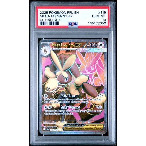 Graded 2025 PKM PFL EN Mega Lopunny ex #115 Ultra Rare Trading Card Game PSA 10 Gem Mint