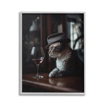 Stupell Industries Classy Cat at Bar Animals & Insects Painting Gray Framed Art Print Wall Art, 24 x 30