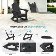 Set of 2 HDPE Adirondack Rocking Chairs with Ottoman, Folding 4-in-1 Patio Rocker, Gray