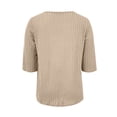 thumbnail image 7 of ManxiVoo Womens Brushed Striped V Neck Tee Shirt Artistic Retro Inspired Three Quarter Sleeve Top L Size Beige, 7 of 7