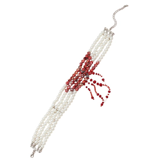 Leeye Halloween Pearl Choker Necklace, Gothic Dripping Imitation Pearl Necklace with Red Tassel, Vampire Jewelry for Halloween Party