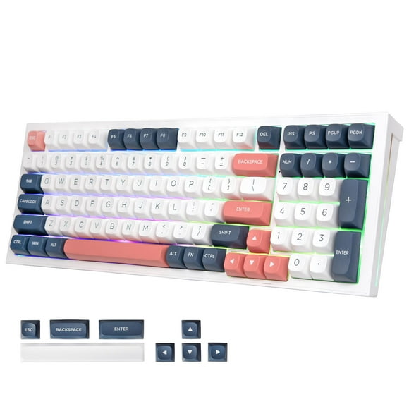 Redragon K723 Creamy Mechanical Gaming Keyboard Wireless, Hot Swappable Pre-lubed Linear Switches Gasket Design, Tri-Mode BT5.0/2.4GHz/USB-C, RGB Backlit for PC/Mac/PS/Xbox, White Blue