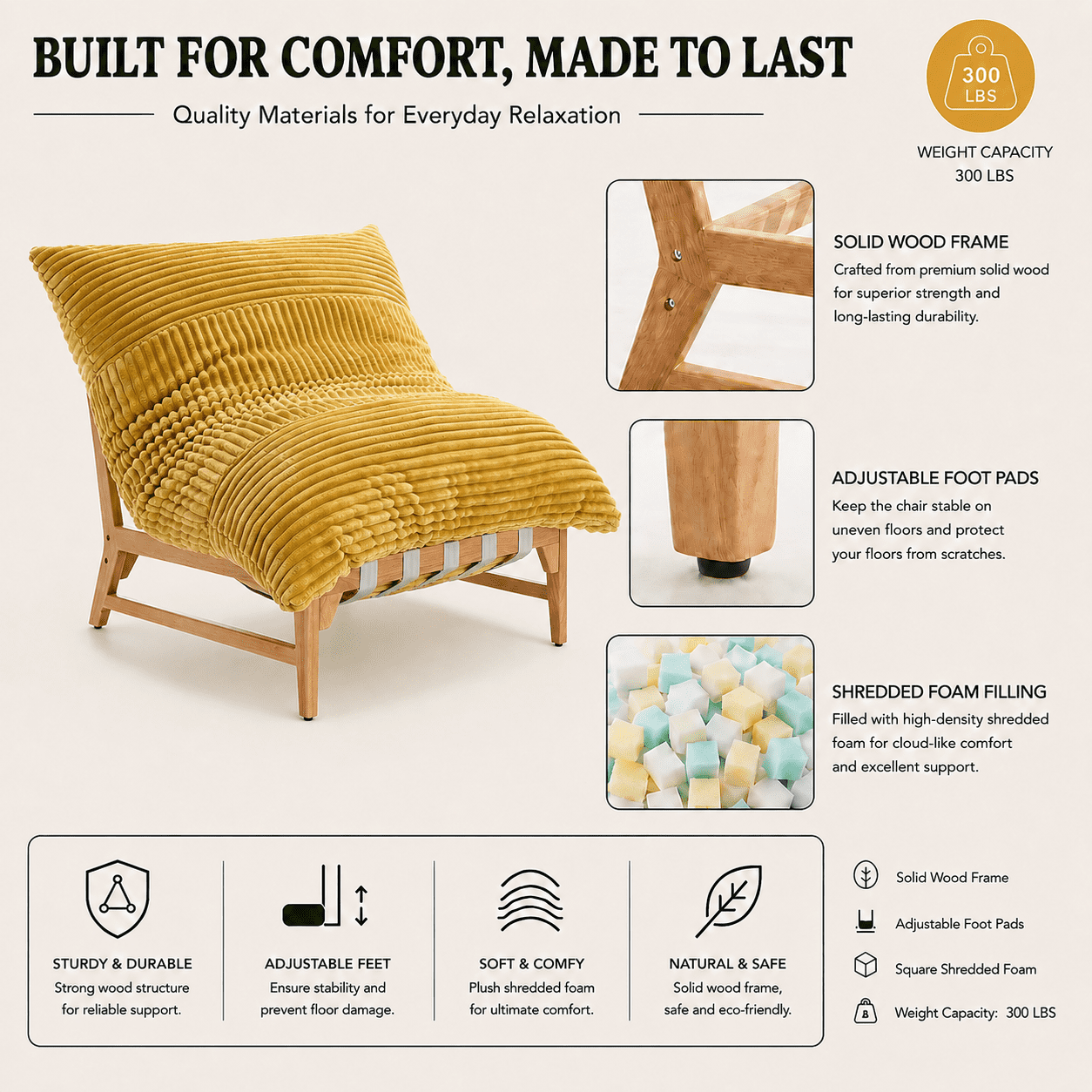 MOONMISS Oversized Cloud Lounge Accent Chair, Comfy Reading Chair for Living Room,Yellow