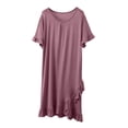 thumbnail image 3 of Asxite Womens Pajamas Solid Crew Neck Short Sleeve Ruffle Hem Rayon Nightgown Loose, 3 of 5