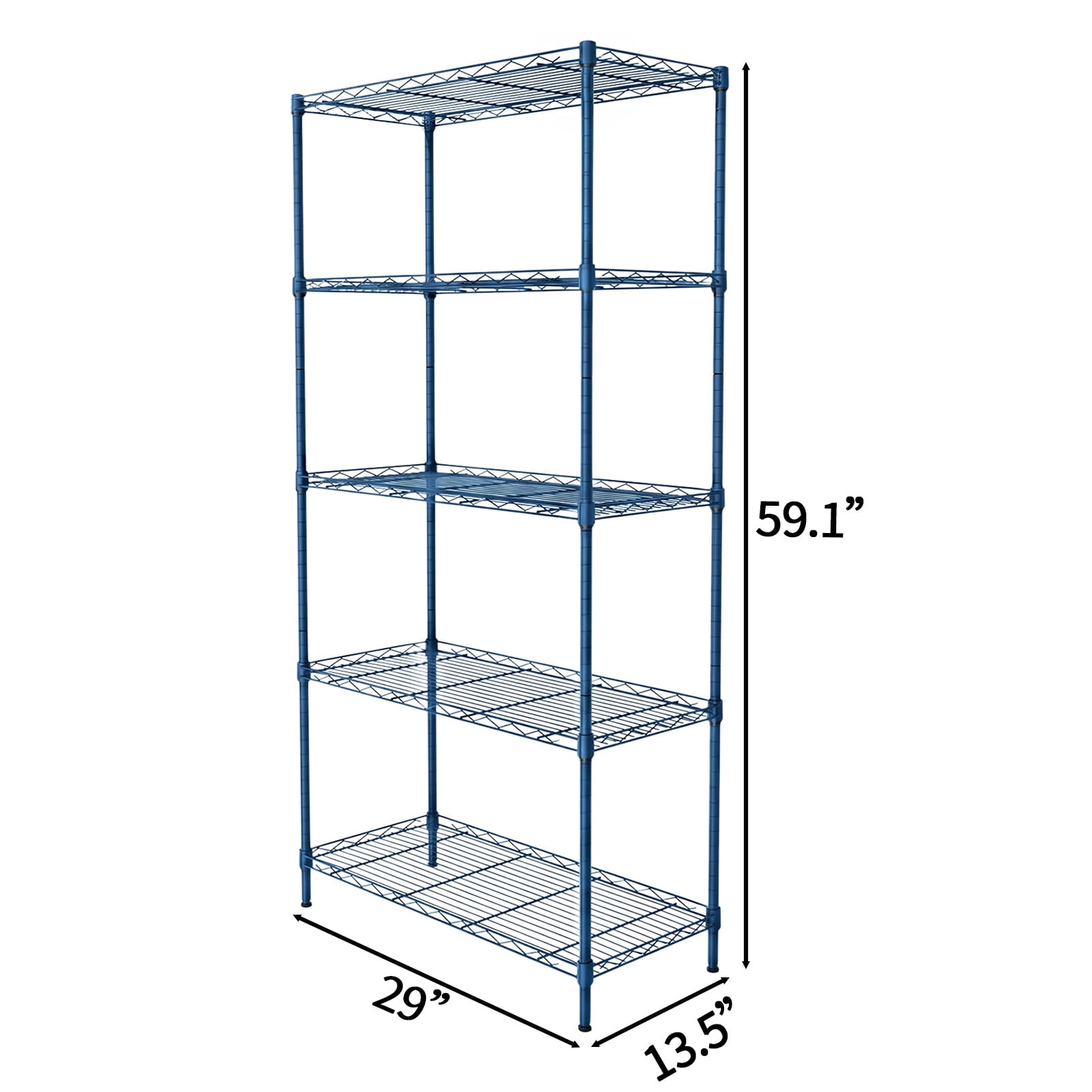 4-Tier Adjustable Heavy Duty Iron Storage Shelving Unit, Stationary Navy Blue Rust Resistant Powder Coating Freestanding Rack for Garage Kitchen Warehouse Retail Basement