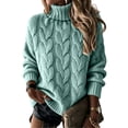 thumbnail image 2 of Dwellite Fall Sweaters for Women Turtleneck Cable Knit Pullover Tops Winter Soft High Neck Trendy Casual Work Cute Long Sleeve Tops Mint Green XL, 2 of 5