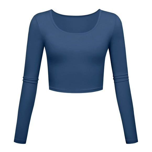 Womens Casual Tight Tops Solid Crew Neck Long Sleeve Underscrubs Basic Layer Shirts Lightweight Slim Fit Stretch Undershirt Blouse