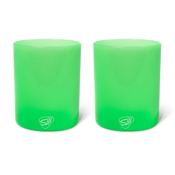 Silipint 12oz Silicone Rock Glass – Unbreakable Bourbon Glass, BPA Free, Non-Toxic, Freezer, Microwave & Dishwasher Safe – Drink ware for Whiskey, Cocktails, Glow Green - Pack of 2