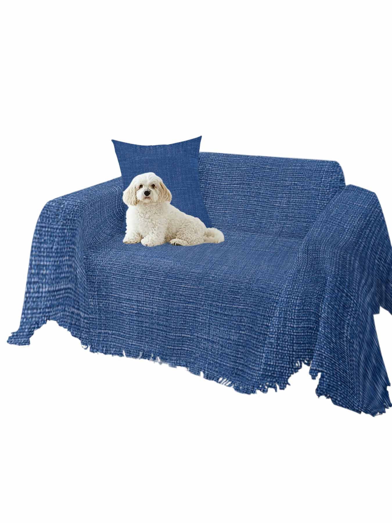 Navy Blue Couch Cover for 2 Cushion Couch, Vintage Country Monochrome Farmhouse Washable Love Seat Sofa Covers Slipcover, Throw Sofa Covers for Pets, Furniture Protector 71"x102"