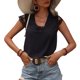 thumbnail image 1 of Mujer Cuello En V Top Empalme De Encaje Cierre De Correa Sin Espalda Manga Corta Camiseta Casual De Verano Negro XL, 1 of 6
