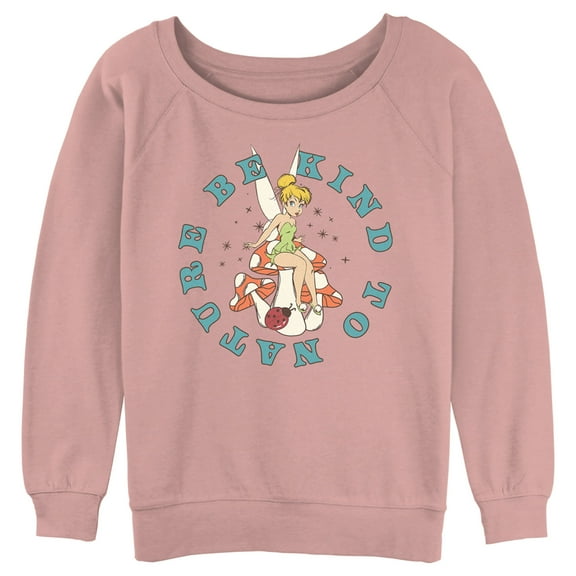 Junior's Peter Pan Tinker Bell Be Kind to Nature Mushroom  Sweatshirt Desert Pink 2X Large