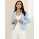 thumbnail image 4 of Chaqueta abierta de la chaqueta del traje de la cosecha del trabajo de la oficina del frente de las mujeres Azul cielo-Sólido XS, 4 of 6